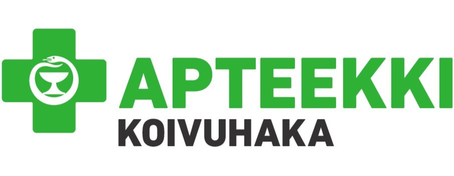 Vihreä apteekki vantaan logo. Apteekin alla Koivuhaka mustalla.